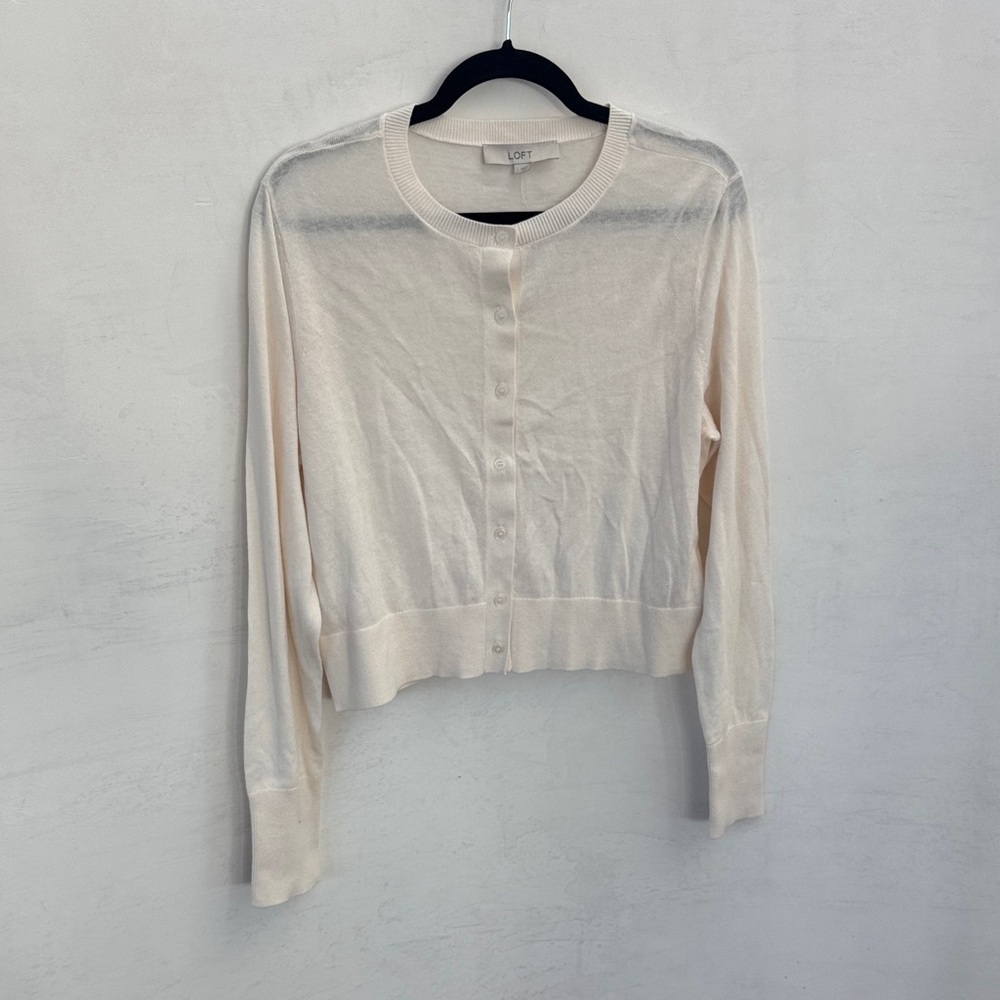 LOFT Cream Button-Front Lightweight Cardigan - image 1